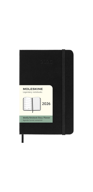 2026 12-month Black Pocket Weekly Notebook/Diary Hardcover