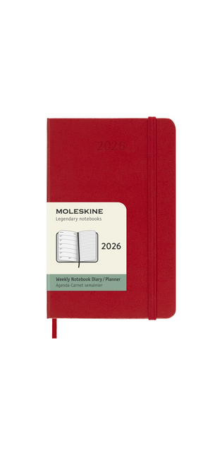 2026 12-month Scarlet Red Pocket Weekly Notebook/Diary Hardcover