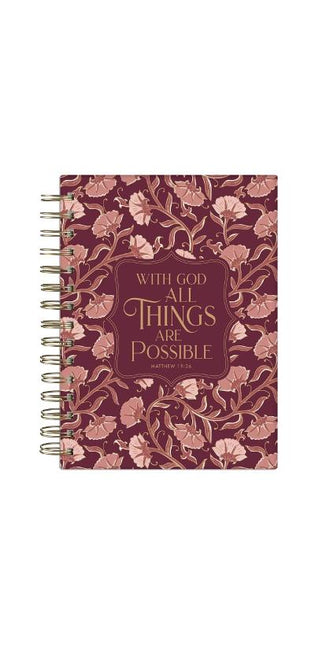 Journal Spiral-Bound Pink Floral with God Matt. 19:26