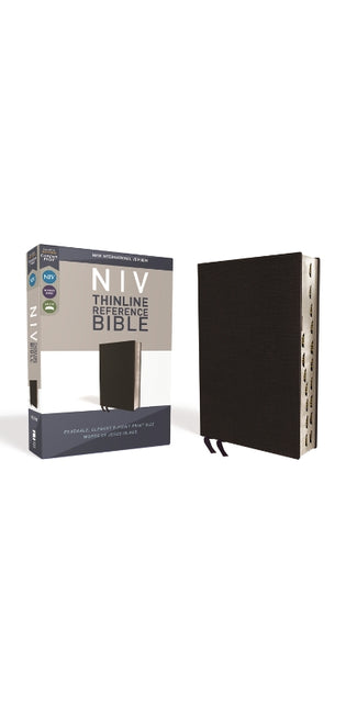NIV, Thinline Reference Bible, Bonded Leather, Black, Red Letter, Thumb Indexed, Comfort Print