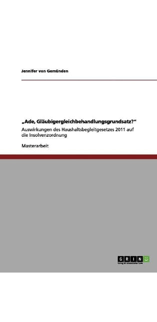 "Ade, Gläubigergleichbehandlungsgrundsatz?