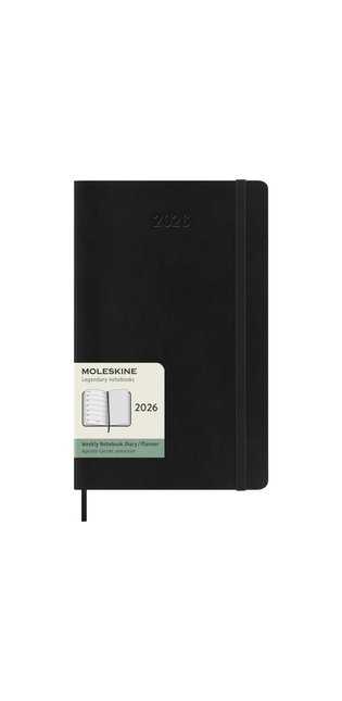 2026 12-month Black Large Weekly Notebook/Diary Softcover