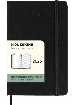 2026 12-month Black Pocket Weekly Notebook/Diary Hardcover