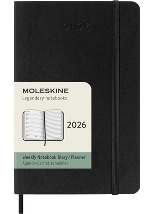 2026 12-month Black Pocket Weekly Notebook/Diary Softcover