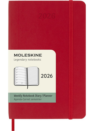 2026 12-month Scarlet Red Pocket Weekly Notebook/Diary Softcover