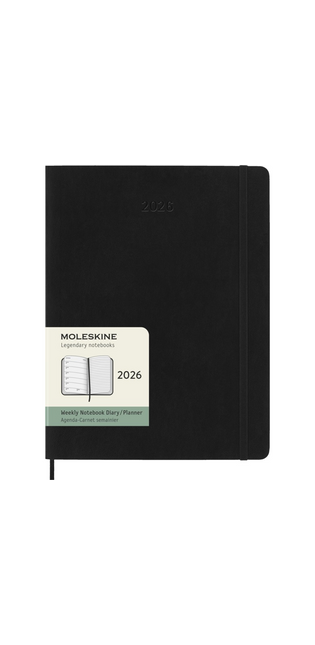 2026 12-month Black XLarge Weekly Notebook/Diary Softcover