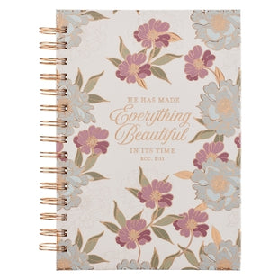 Journal Spiral-Bound White Floral Everything Beautiful Ecc. 3:11