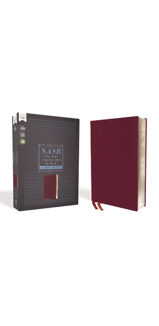 NASB, Thinline Bible, Large Print, Bonded Leather, Burgundy, Red Letter, 1995 Text, Comfort Print
