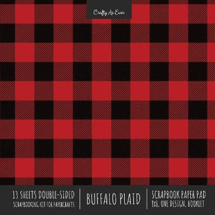 Buffalo Plaid Scrapbook Paper Pad 8x8 Decorative Scrapbooking Kit for Cardmaking Gifts, DIY Crafts, Printmaking, Papercrafts, Red and Black Check Designer Paper